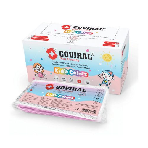 Goviral, 3 rétegű SZÍNES KÉK gyermek textil maszk, 50 db/doboz, 10esével csomagolva
