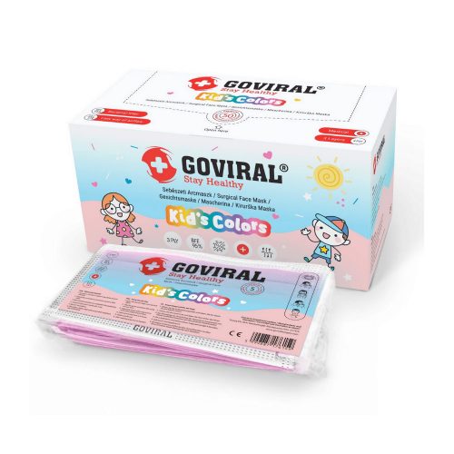 Goviral, 3 rétegű SZÍNES PINK gyermek textil maszk, 50 db/doboz, 10esével csomagolva